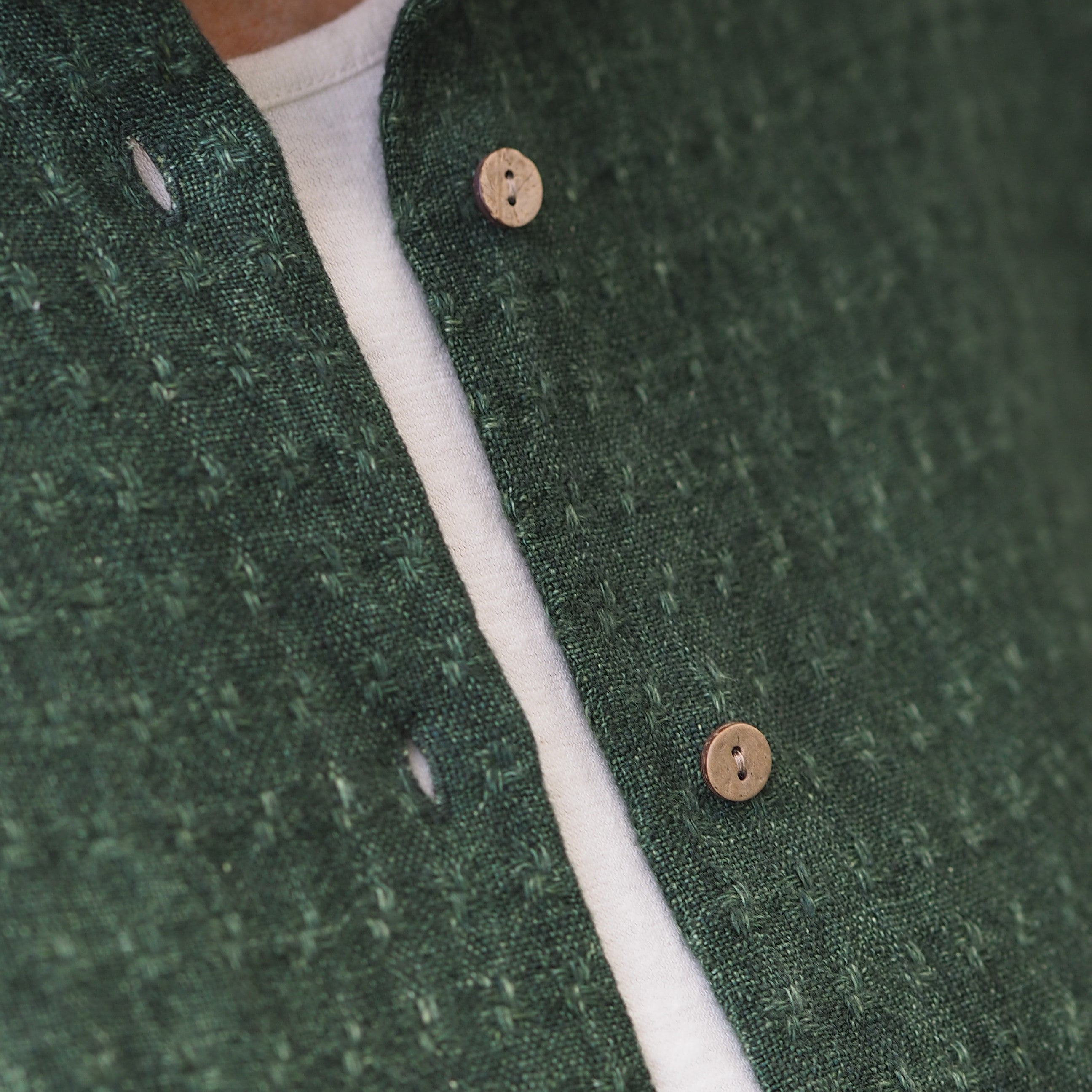 Rogue Linen New Zealand Designer Clothing close up of textured green linen