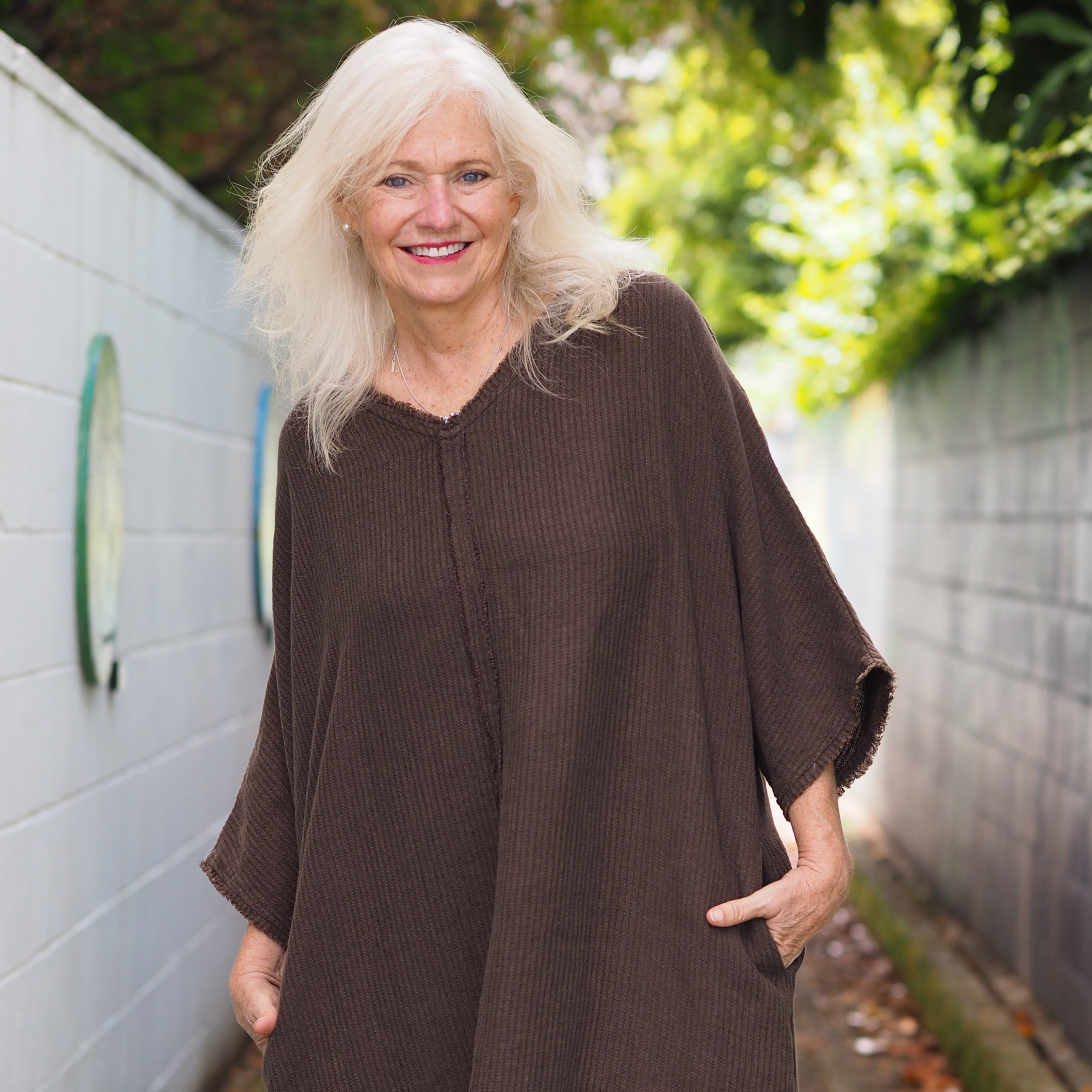 textured natural brown stripe linen dress